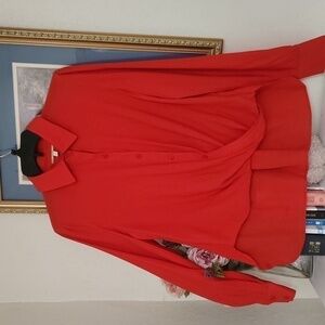 Gianni Bini Burnt Orange High Low blouse small Oversized Flowy Lagenlook Career